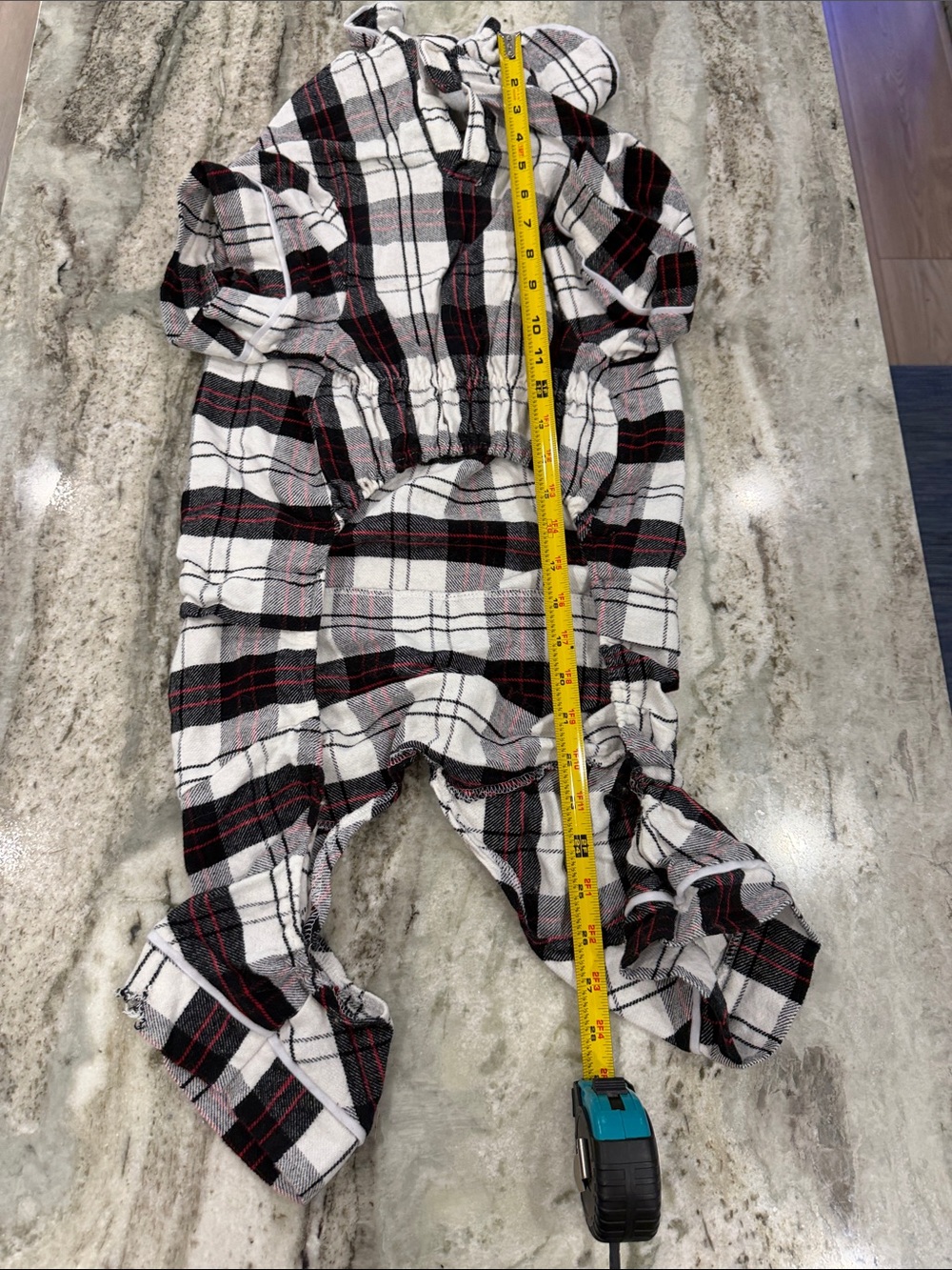 Dog flannel jumpsuit onsie black red white plaid flannel large